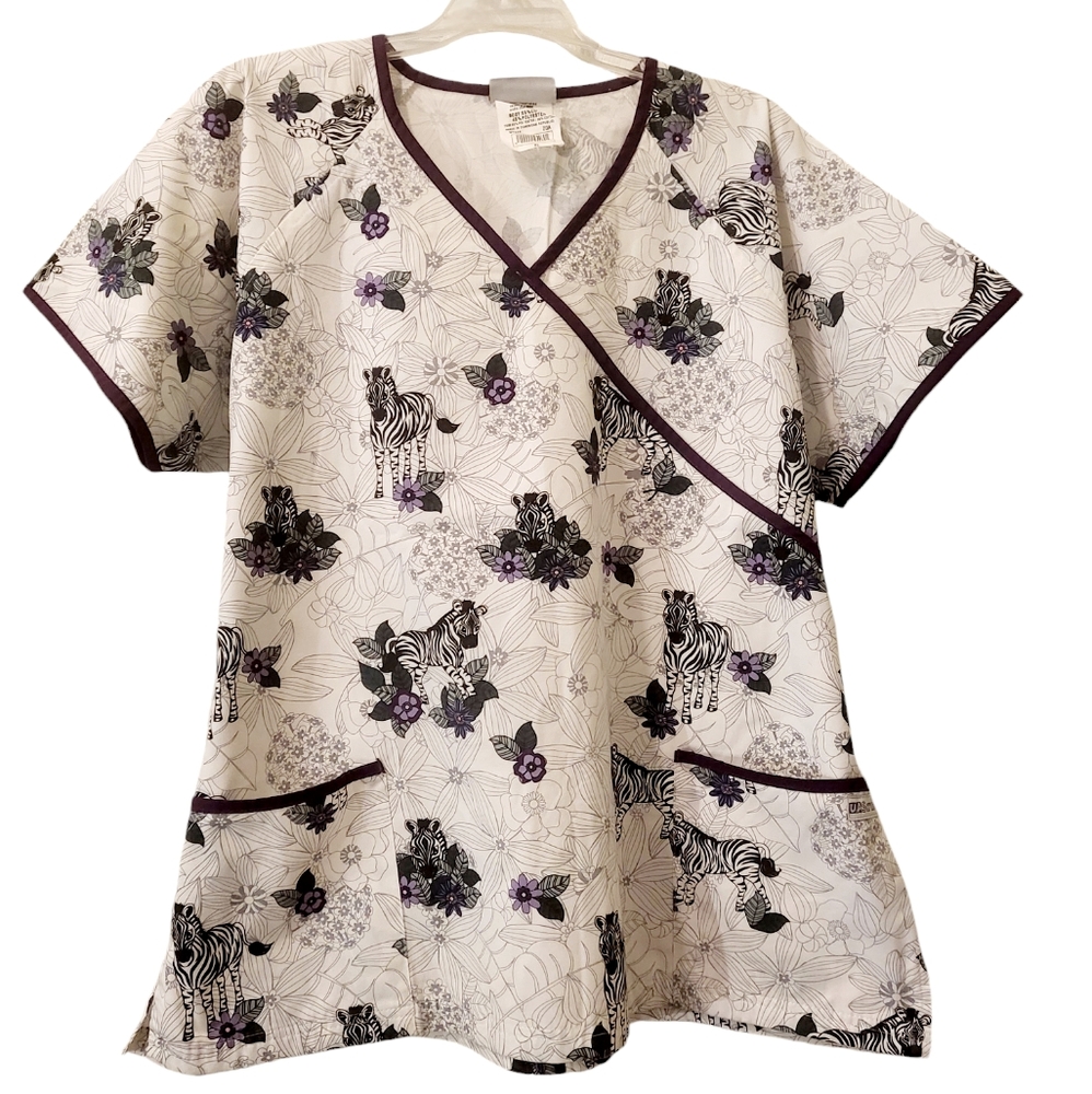 Faux wrap zebra scrub top